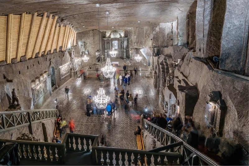 The ornate interior of the Chapel of St. Kinga in the Wieliczka Salt Mine